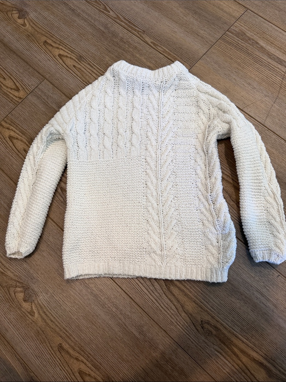Zara Ivory Mixed Cable Knit Crewneck Sweater